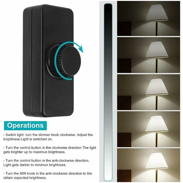 3-100W LED bagkant dæmper (rotary variator), bruges til dæmpbar LED, glødelampe, halogenlampe, 220-240V, ENTRUCTER CE, Sort