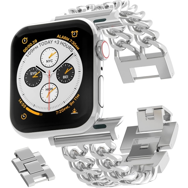 38mm 40mm 41mm Metalrem til Apple Watch, Dame Rustfrit Stållænke Udskiftningsrem til iWatch Serie 8 7 6 5 4 3 2 1, Sølv