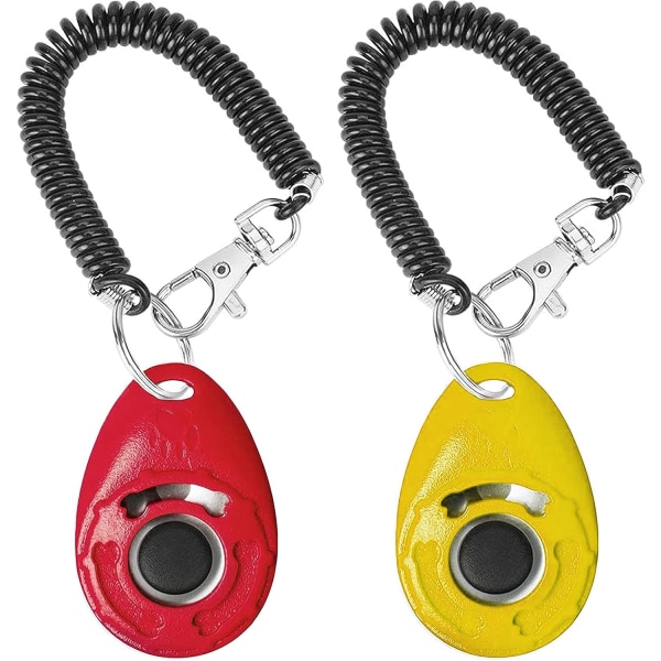 2 pakke hundetræningsklikkere med håndledsrem (rød + gul),