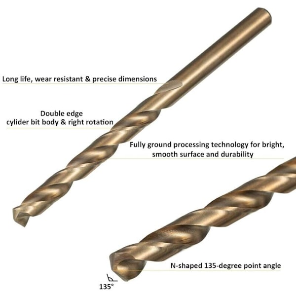 13 stk. M35 HSS Cobalt Guld Bor Bitsæt til Højhastigheds Metriske Bor 1,5 mm - 6,5 mm til Boring af Rustfrit Stål og Metal