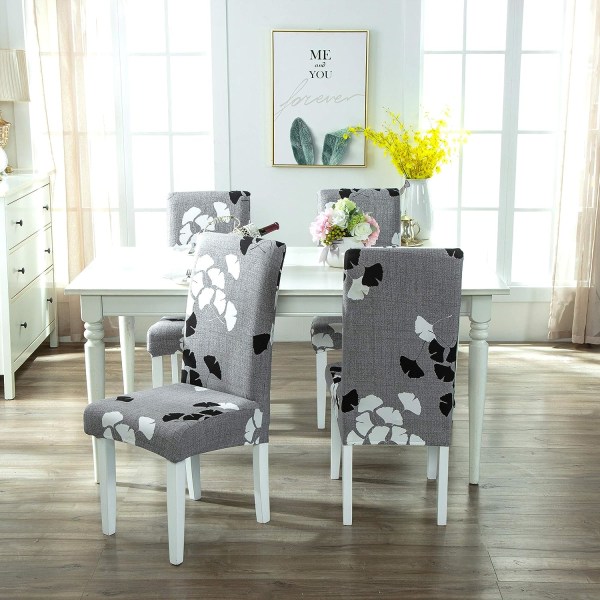 Dining Chair Covers,Modern Elastic Durable Chair Cover Stretch Chair Slipcovers for Wedding,Hotel,Restaurant Decoration (Grey-Maple Leaf, 4 Pieces)