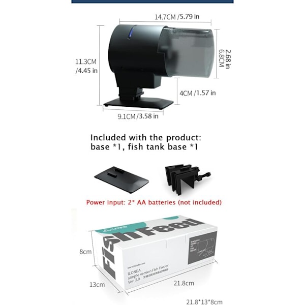 Automatisk akvariumdispenser, automatisk fôringsautomat for akvariefisk (210ml - drives av batteri)