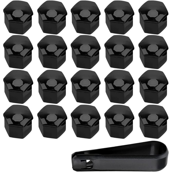 20 stk 21mm bilhjulmutterkapsler (svarte) sekskantede hjulbolter