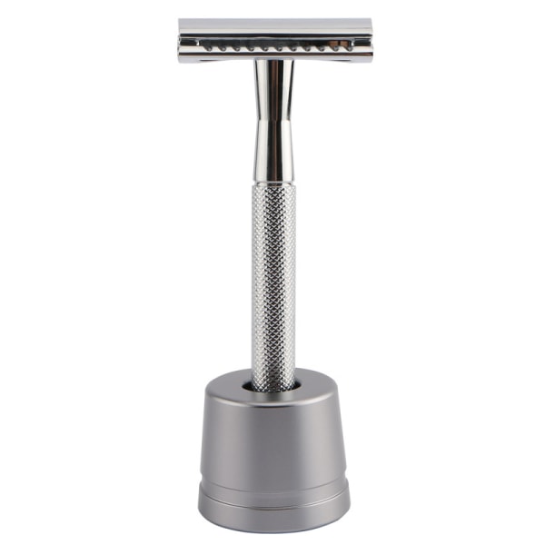 Sølv sikkerhedsskraber med stativ - Metal sikkerhedsbarberkniv - barbermaskine til M
