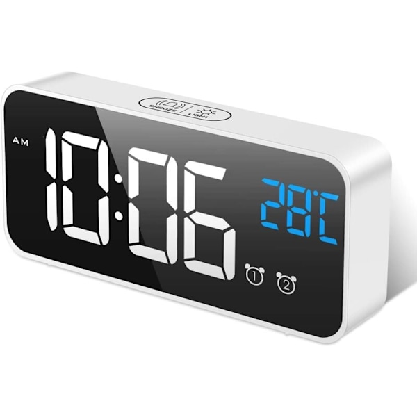 Digital väckarklocka, digital klocka väckarklocka morgon LED spegel LED STOR ANNONSSKÄRM/ Snooze/ 2 alarm, ljusstyrka och justerbar, ljud ac