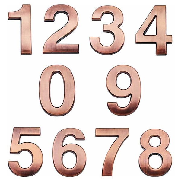 10 kpl 7 cm itseliimautuvia 3D-osoitenumeroita talon oveen ja postilaatikkoon - Numerot 0-9 asuntoon, kotiin, toimistoon (antiikkipronssi)