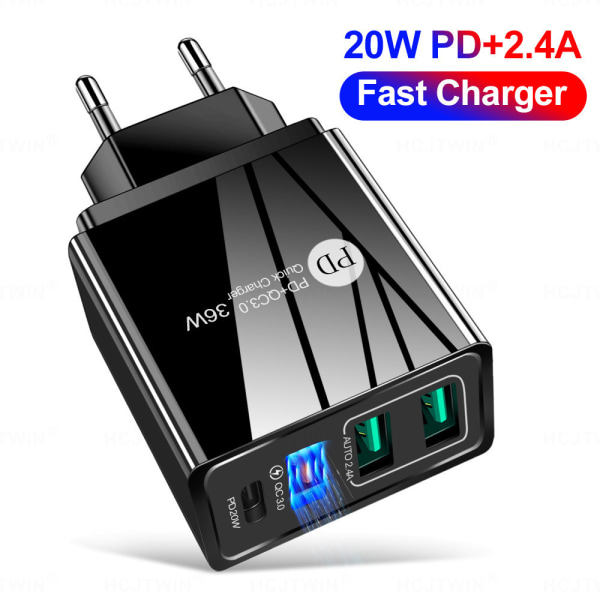 Standard 36W PD20W+2.4A 3USB 4A Europeisk standard mobiltelefonladdare Multiport laddningshuvudadapter