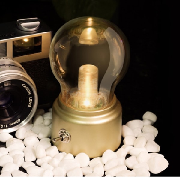 Pærelampe liten LED-bordlampe, USB-lading skrivebordslampe, retro pæreformet nattlys