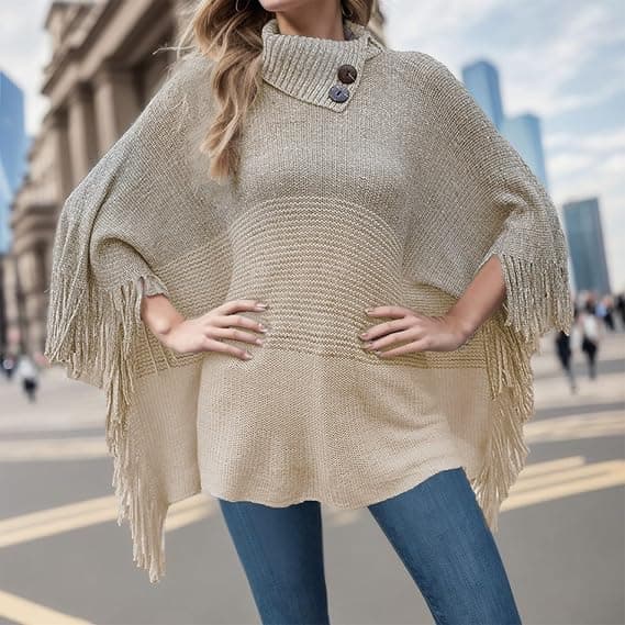 Dame poncho sjal tørklæde oversized vintertørklæde strikket poncho pullover varm (abrikos)