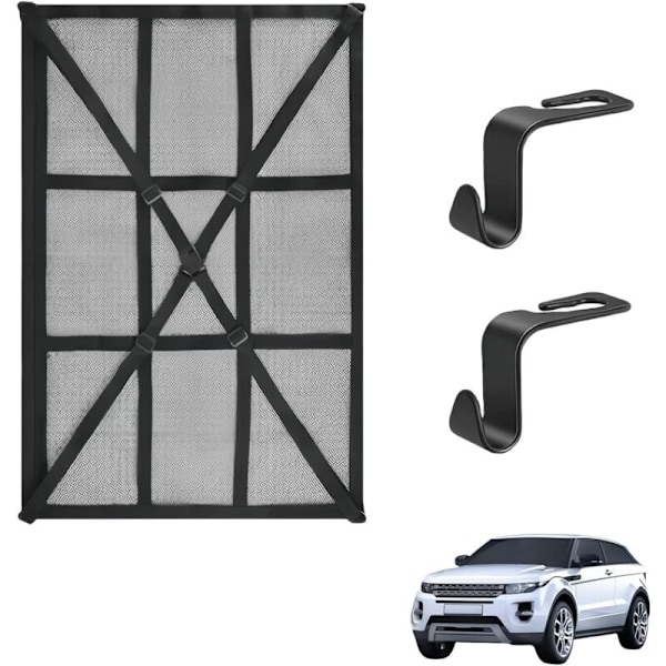 90 x 65 cm, bilbagagenät, dubbla lager, med 2 krokar, universellt förvaringsnät för SUV, Jeep, Van