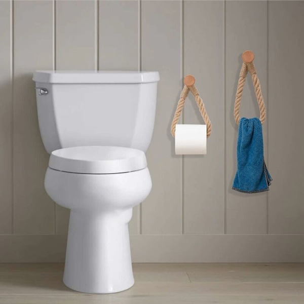 Itseliimautuva WC-paperiteline, Retro Hamppuköysi Pyyheteline, WC-paperiteline kylpyhuoneeseen ja keittiöön - Ruskea