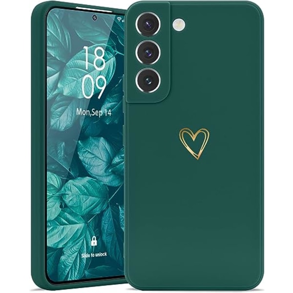(Grøn) Case Kompatibel med Samsung S22 Stødsikker silikone TPU-etui med Golden Love Heart-mønster Sødt blødt Fuld beskyttelsescover til Samsung Gala