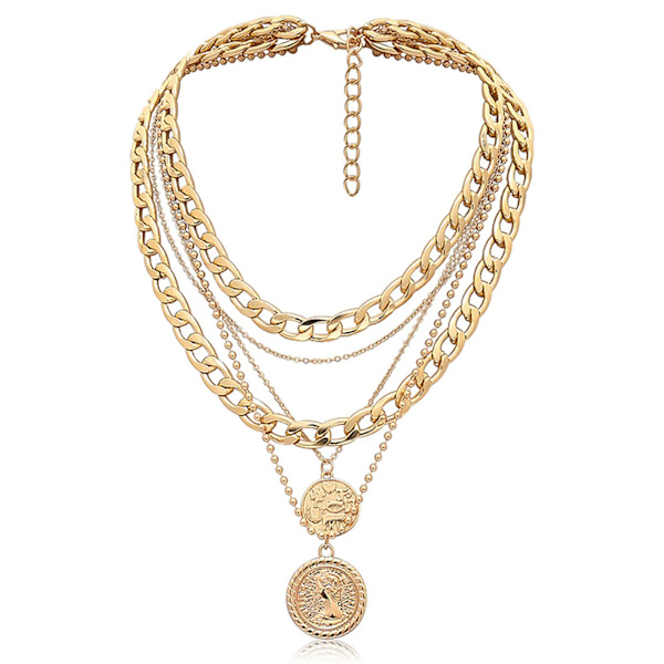 Guldfärgade lagerhalsband för kvinnor Trendigt retro myntberlock Guld halsband Spinkig chunky länkkedja Choker halsband för flickor Smycken Födelsedagspresenter