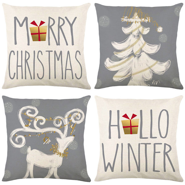 Jul örngott 18x18 tum 4-pack set vit julgran dekoration kastkuddar vinter jul dekoration hem soffa