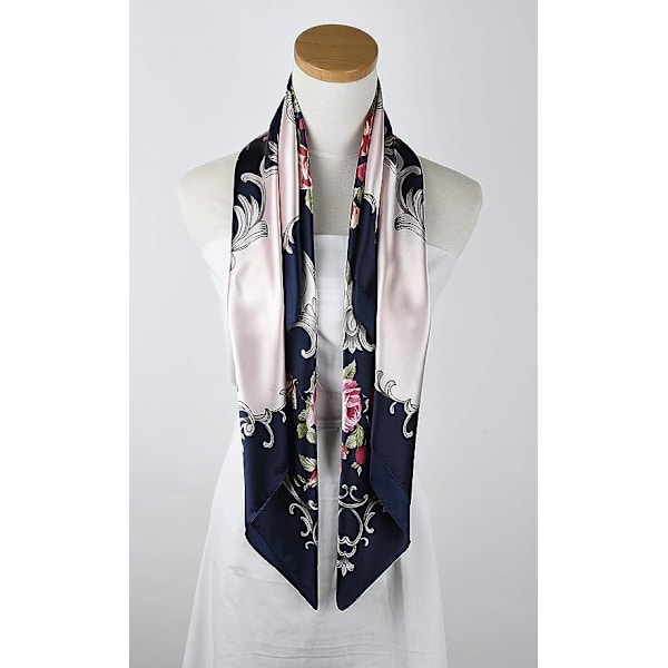 (2 st - Svart) 90x90cm Dam Polyester Silke Handtag Fyrkantig Huvudduk Antik Ros Vagn Blomma Sjal