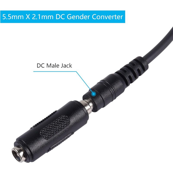 4 st CC strömadapter, hona-hona kontakt, hona-hona uttag, CC 5.5x2.1mm adapter, rak