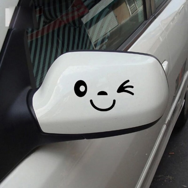 2 rum smil ansigt designer 3D sticker decalcomania dekoration til bil bilspejl sort spejl