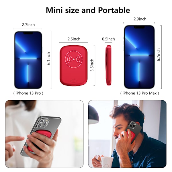 Magnetisk Powerbank 10000mAh/PD20W Hurtigopladning til Apple iphone13 Powerbank Trådløs Oplader (Rød)