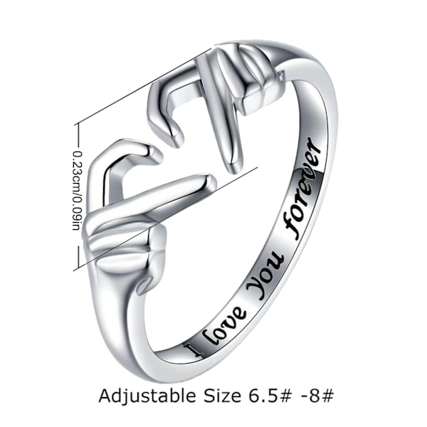 925 Sterling Silver Hjärt Ring Graverad Jag Kommer Alltid Älska Dig, Ring Justerbar, US 9