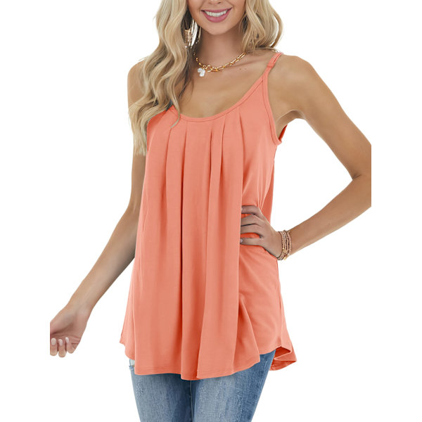 Sommer Tank Tops for Kvinner Plissert Spaghetti Stropp Camisole Løs Passform Casual Ermeløs（L）