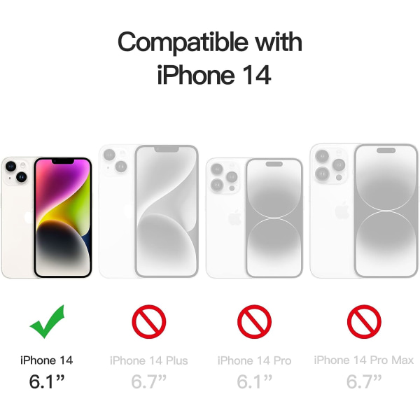 Fodral för iPhone 14 6,1 tum, Anti-gulnande stöttåligt skyddsfodral, Reptåligt transparent baksida (Transparent)