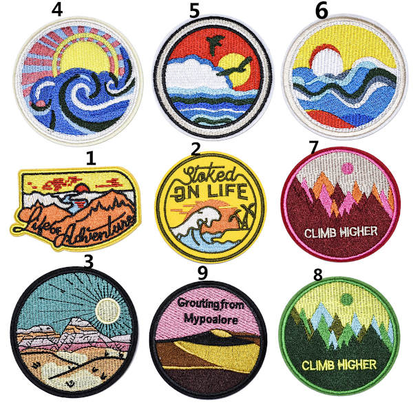 Sæt med 9 broderede patches, broderede runde patches, dekorative patch-klistermærker, broderede stof-klistermærker til tøj, rygsække, kasser, hatte.