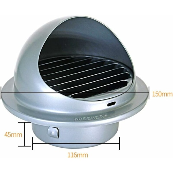 120 mm udendørs ventilationsrist i rustfrit stål med kortvarig og kortvarig besparelse til skrivebord, køkken, badeværelse