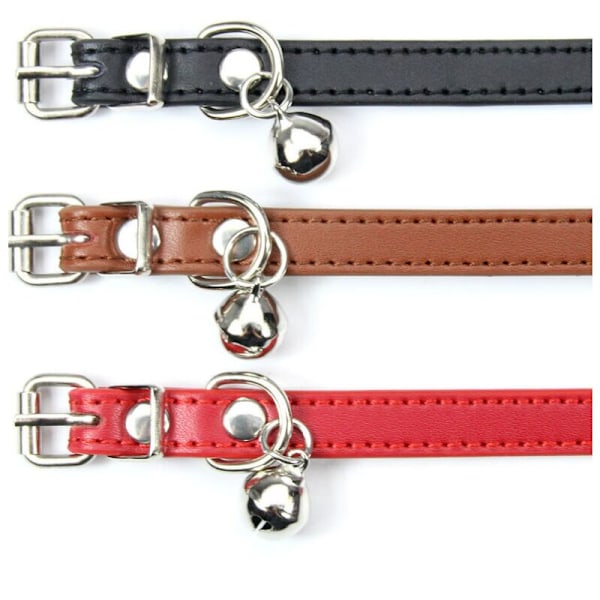 Xs -halsband i läder för katter och valpar, justerbart -NOIR