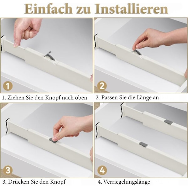Set med 6 stretch kökslådor 37,8-54 cm H-6cm Plastavdelare Lådor Justerbart kök, kökslådsorganisatör, byrå, skrivbord