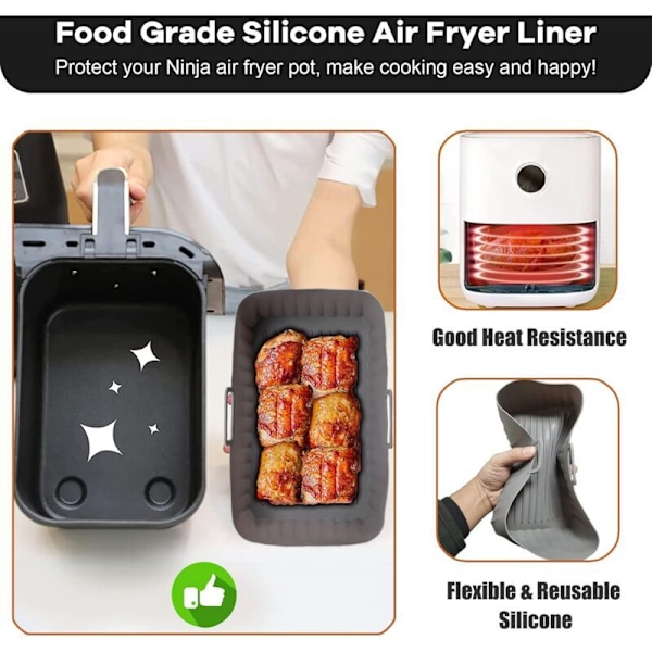 2-pack Tillbehör för Air Fryer (21,5 x 14,5 x 7 cm), Air Fryer Form för Ninja Foodi AF400EU AF300EU 9,5L, Silikon Airfryer Grytform för Instant Pot Ult