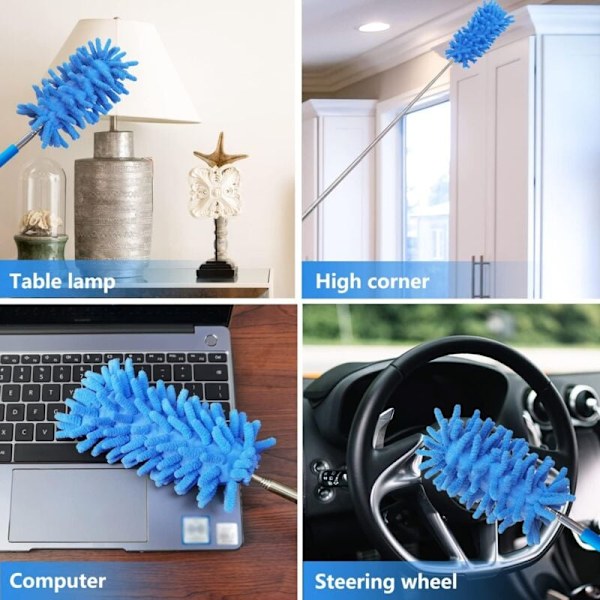 Sæt med 3 74 cm håndlavede fjer i udtrækkelig mikrofiber til vask med teleskopstang til at fjerne bilrengøring, computer, aircondition, TV og