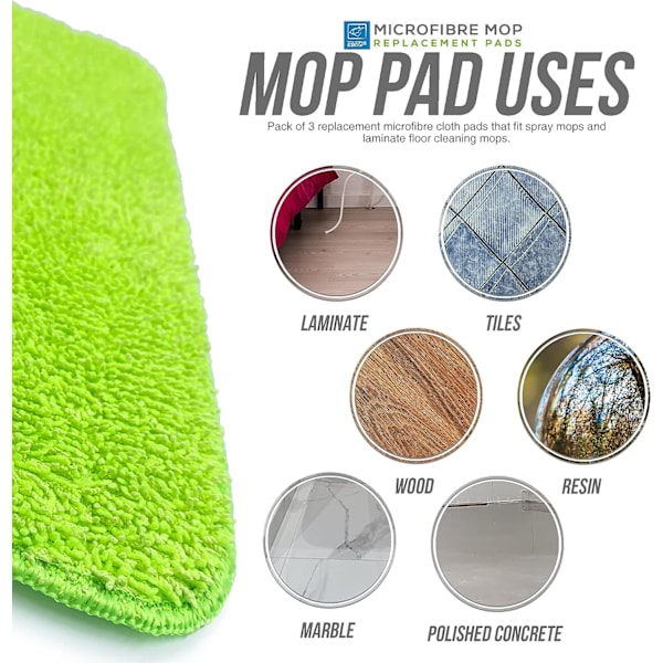 Gulvmopp erstatning mikrofiber moppputer, pakke med 3 spraymopp erstatningsputer − maskinvaskbare, gjenbrukbare, høyt absorberende mopprefillputer som passer til