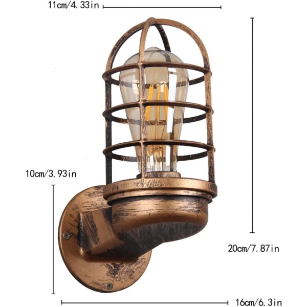 Retro væglampe Vintage industriel belysning Rustikke lampetter Wire M