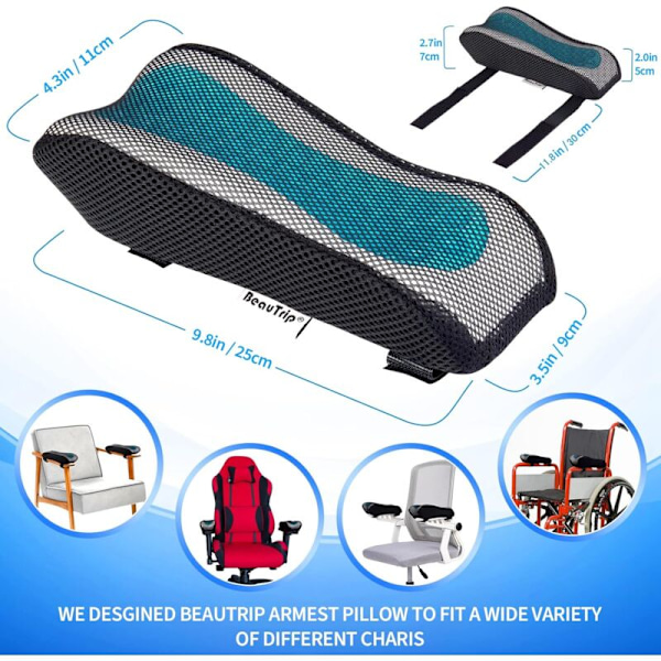 Armstödsskydd för kontorsstol - Mousse för att vila armbågarna med ergonomisk form - Mailkudde för skrivbordsstöd, gamingstol - 2 set om 2