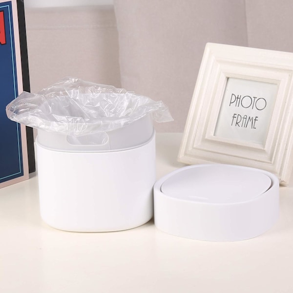 Moderne Mini-søppelbøtte i plast med lokk - Avfallsbeholder for baderom, skrivebord, bordplate eller sofabord - Kast bomullsrunder, sminke