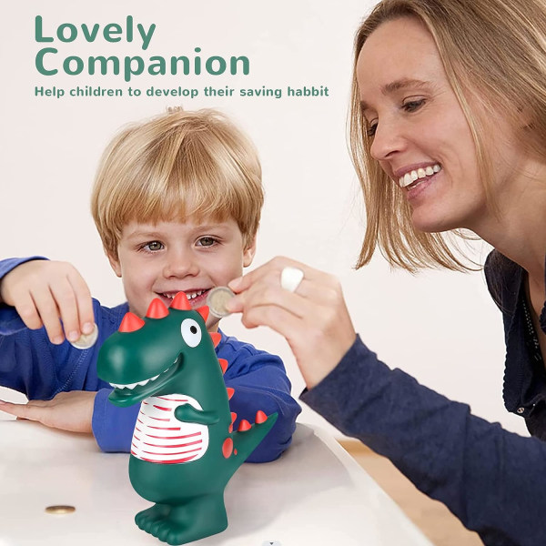 Grøn børne-sparegris Original Dinosaur Piggy Bank til pige og dreng Dekorativt design til soveværelse, Baby Piggy Bank Gave til at give