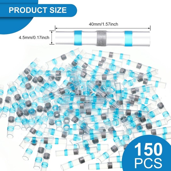 150 kappaletta sinisiä 16-14 AWG juotosliittimiä kutistesuojattuja liittimiä vedenpitäviä eristettyjä sähköliittimiä