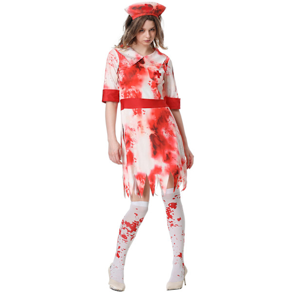 Halloween Verinen Kauhuhoitajan Puku Cosplay-asu