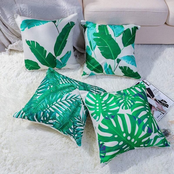 Tropisk Plante Geometri Putetrekk Putepute for Sofa Stue Soverom Hjemmeinnredning, 45x45cm, Sett med 4 (Bananblader)