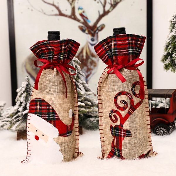 2 kpl Christmas Gnome -viinipullon kannet, käsintehty viinipullopussi