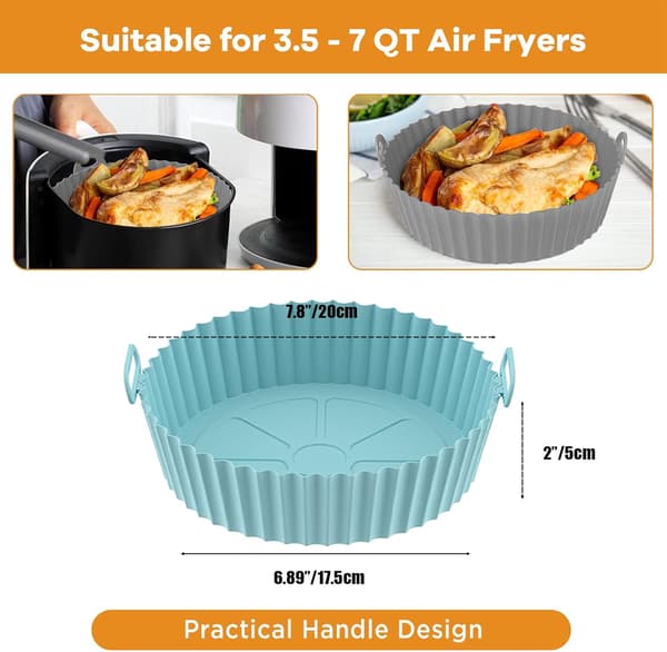 Airfryer silikoninnlegg, airfryer tilbehør (blå + grå) 2-pakning
