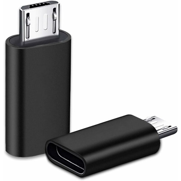 2 kpl USB C -sovitin, micro USB - USB C, USB C - micro USB -liitin, Type C FEM Type CUM USB -urosliitin PC:lle, Galaxy, Mate jne. (musta)