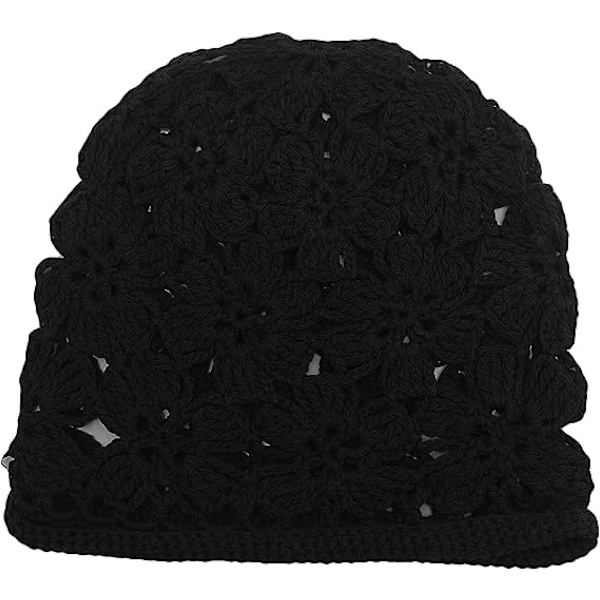 （Svart）Våren Høst Beanies Dame Håndlaget Heklet Slouchy Beanie