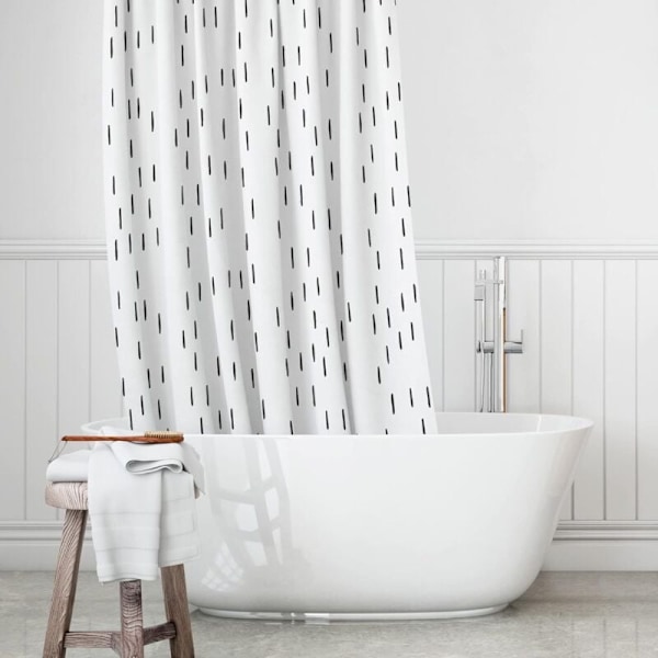 Sort og hvidt bruseforhæng - Trendy boheme bruseforhæng (vandtæt 183 cm x 183 cm) Moderne bruseforhængssæt (12 metalringe inkluderet) / Knude og
