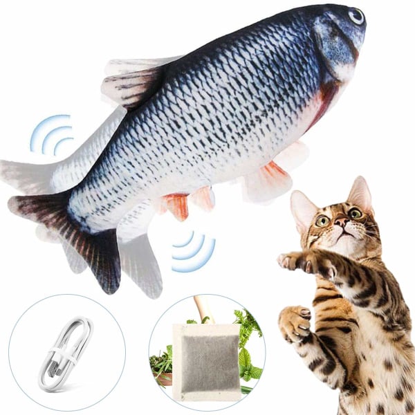 Fiskekatteleker, interaktive kattemynteleker, realistisk simulerte bevegelige fiskekatteleker, vaskbare, ypperlig for kattunger å bite, tygge og sparke