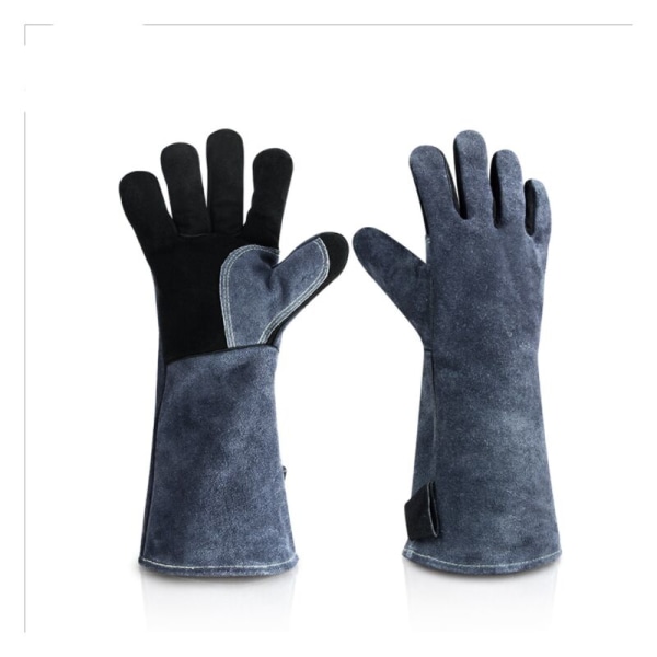 BBQ-handsker Varmebestandige dobbeltlags ovnhandsker Varmebestandige aluminiumsfoliehandsker til grillning, mikroovnshandsker, grå-sort 14 tommer
