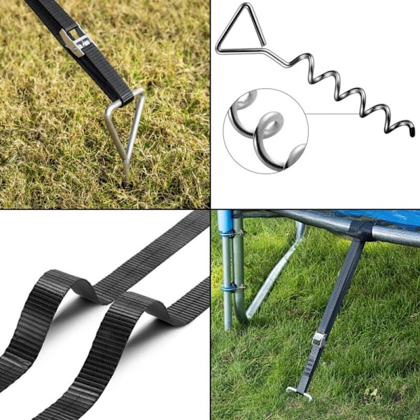 Spiralankare Spännband Kit Ankarhållfasthet 900kg rostfritt stål Fästen för trampolinsäkerhet grå