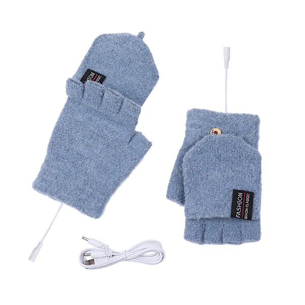 USB-oppvarmede hansker for kvinner og menn, vinterhansker, varme datamaskin-hansker (blå), full og halv oppvarmede fingerløse håndvarmere