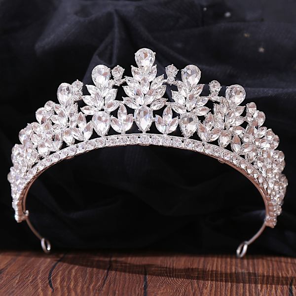Brudkrona av legering med strass och blad för bröllopsklänning, feststyling, huvudbonad