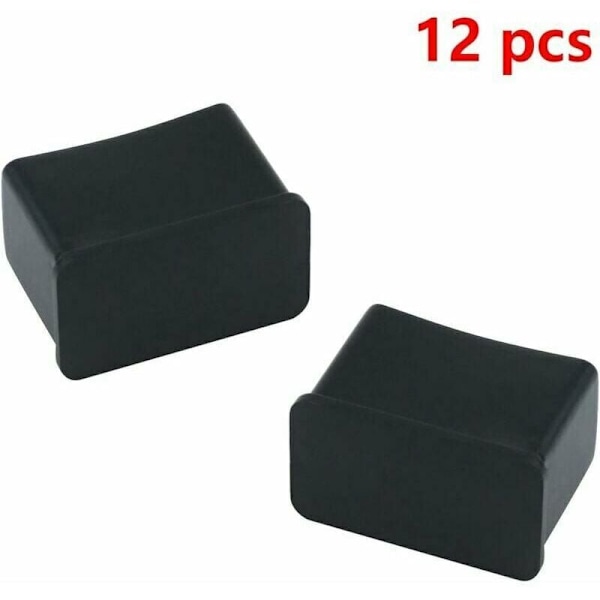 Förpackning med 12 rektangulära gummifilt skyddskåpor för bords- eller stolsben - Svart, 15 x 30 mm